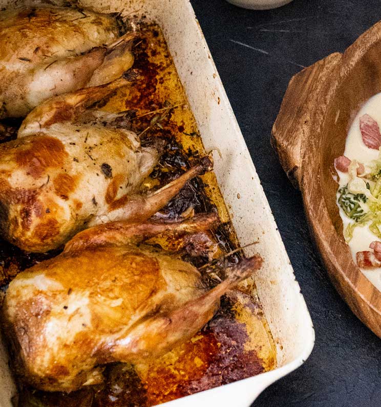 Kenny Tutt's Roast Partridge with Creamy Smoked Bacon Cabbage